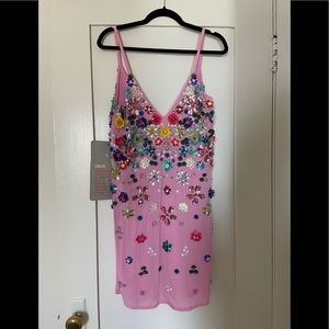 Floral pink beaded slip dress embellished